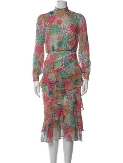 Pre-owned Saloni Silk Midi Length Dress In Neutral