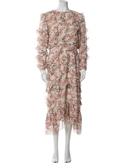 Pre-owned Saloni Silk Midi Length Dress In Neutral