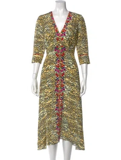 Pre-owned Saloni Silk Midi Length Dress In Neutrals