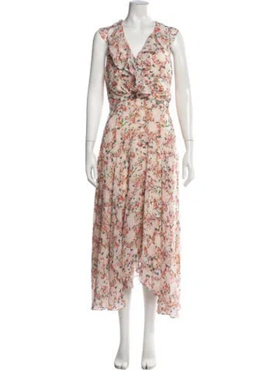 Pre-owned Saloni Silk Midi Length Dress In Neutrals