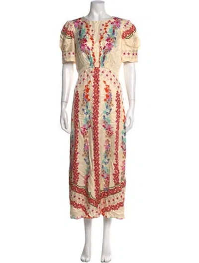 Pre-owned Saloni Silk Midi Length Dress In Neutrals
