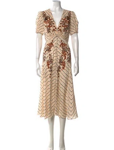 Pre-owned Saloni Silk Midi Length Dress In Neutrals