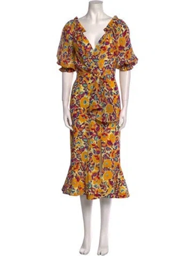 Pre-owned Saloni Silk Midi Length Dress In Orange