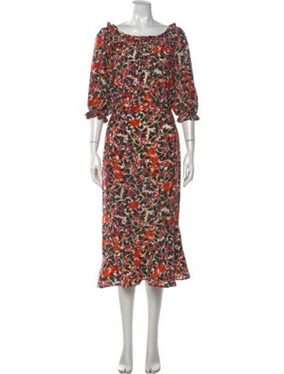 Pre-owned Saloni Silk Midi Length Dress In Orange