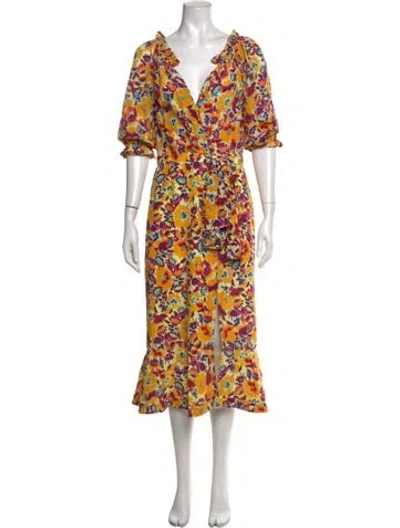 Pre-owned Saloni Silk Midi Length Dress In Orange