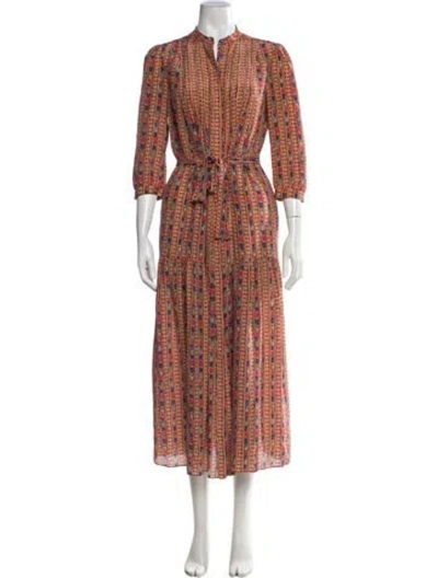 Pre-owned Saloni Silk Midi Length Dress In Orange