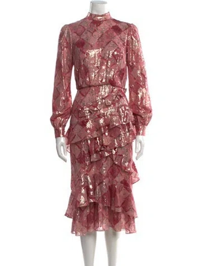 Pre-owned Saloni Silk Midi Length Dress In Pink
