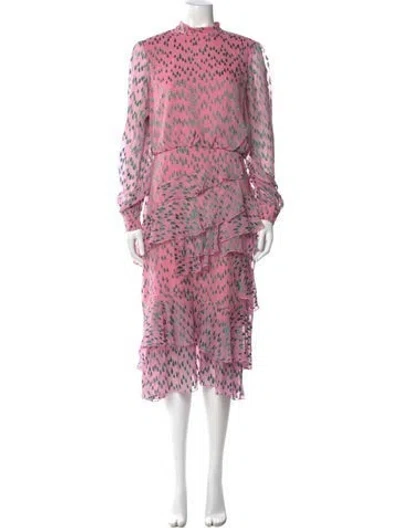 Pre-owned Saloni Silk Midi Length Dress In Pink