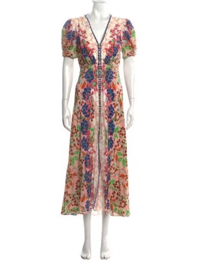 Pre-owned Saloni Silk Midi Length Dress In Pink