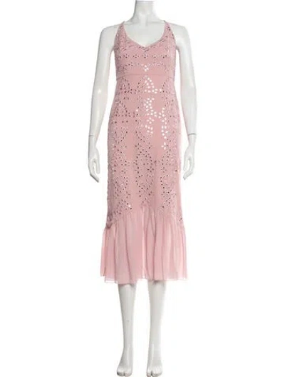 Pre-owned Saloni Silk Midi Length Dress In Pink