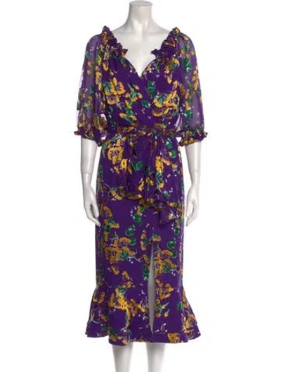 Pre-owned Saloni Silk Midi Length Dress In Purple