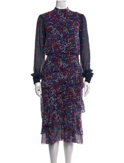 Pre-owned Saloni Silk Midi Length Dress In Purple