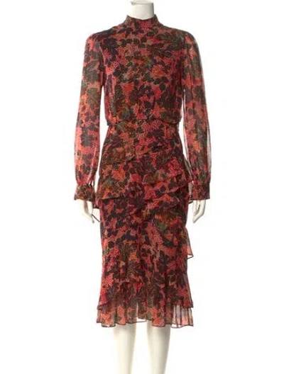 Pre-owned Saloni Silk Midi Length Dress In Red