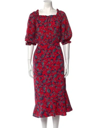 Pre-owned Saloni Silk Midi Length Dress In Red