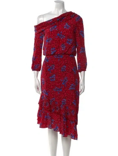 Pre-owned Saloni Silk Midi Length Dress In Red