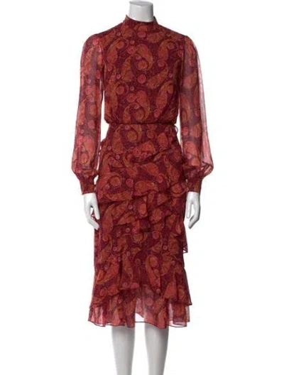 Pre-owned Saloni Silk Midi Length Dress In Red