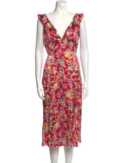 Pre-owned Saloni Silk Midi Length Dress In Red