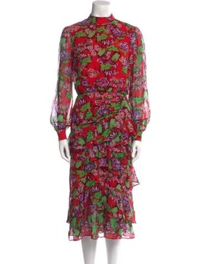 Pre-owned Saloni Silk Midi Length Dress In Red