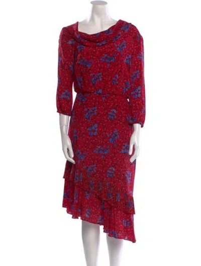 Pre-owned Saloni Silk Midi Length Dress In Red