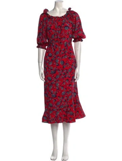 Pre-owned Saloni Silk Midi Length Dress In Red