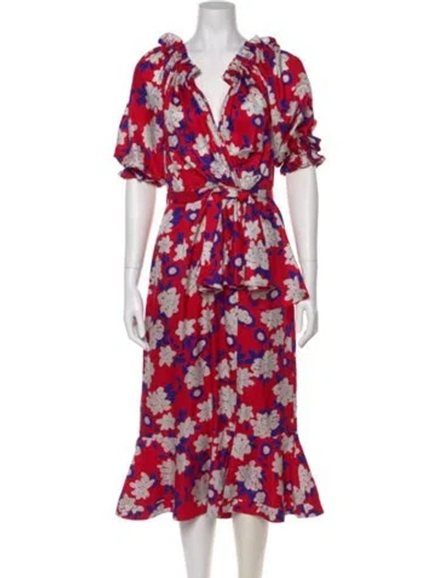 Pre-owned Saloni Silk Midi Length Dress In Red