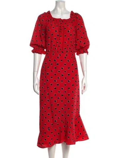 Pre-owned Saloni Silk Midi Length Dress In Red