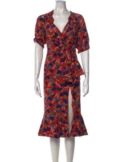 Pre-owned Saloni Silk Midi Length Dress In Red