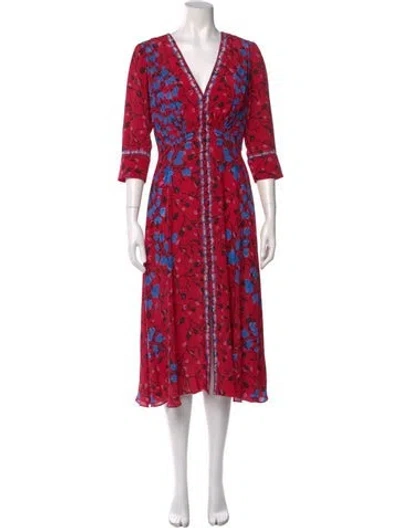Pre-owned Saloni Silk Midi Length Dress In Red