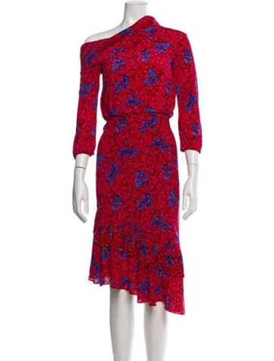 Pre-owned Saloni Silk Midi Length Dress In Red