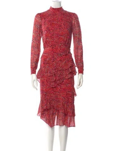 Pre-owned Saloni Silk Midi Length Dress In Red