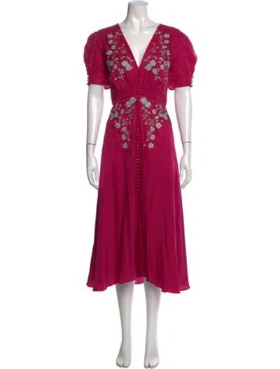 Pre-owned Saloni Silk Midi Length Dress In Red
