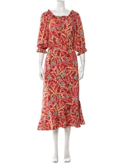 Pre-owned Saloni Silk Midi Length Dress In Red