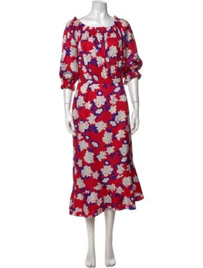 Pre-owned Saloni Silk Midi Length Dress In Red