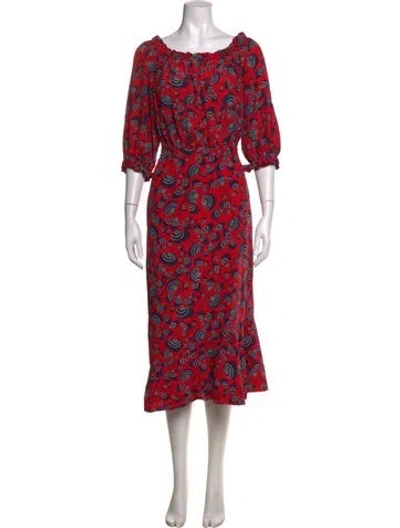 Pre-owned Saloni Silk Midi Length Dress In Red