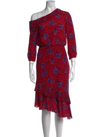 Pre-owned Saloni Silk Midi Length Dress In Red