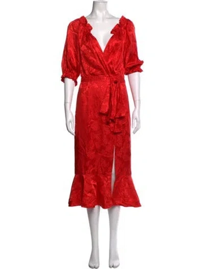 Pre-owned Saloni Silk Midi Length Dress In Red