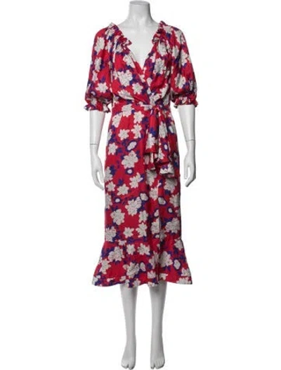 Pre-owned Saloni Silk Midi Length Dress In Red