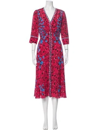 Pre-owned Saloni Silk Midi Length Dress In Red