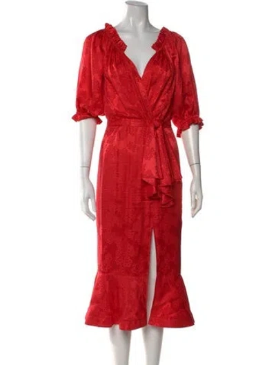 Pre-owned Saloni Silk Midi Length Dress In Red