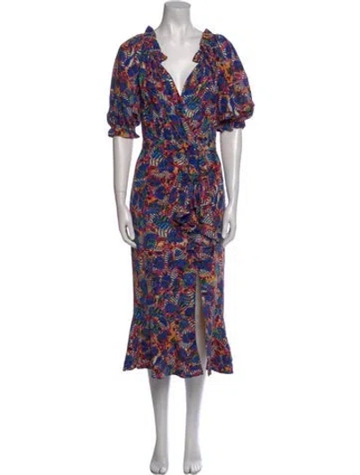 Pre-owned Saloni Silk Midi Length Dress W/ Tags In Blue
