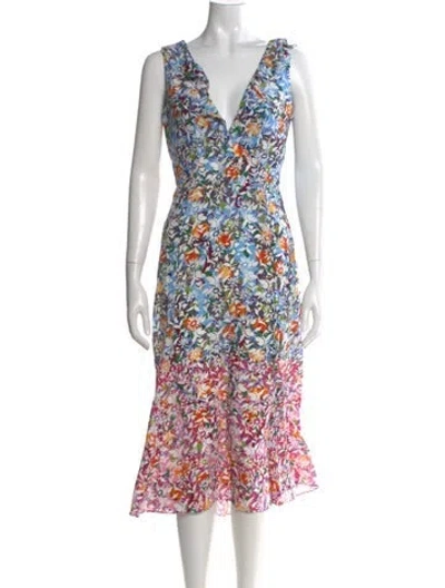 Pre-owned Saloni Silk Midi Length Dress W/ Tags In Multi