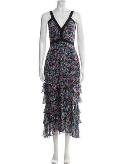 Pre-owned Saloni Silk Midi Length Dress W/ Tags In Multi