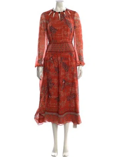 Pre-owned Saloni Silk Midi Length Dress W/ Tags In Orange