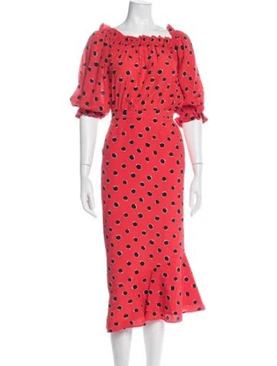 Pre-owned Saloni Silk Midi Length Dress W/ Tags In Red