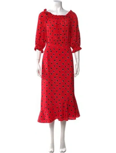 Pre-owned Saloni Silk Midi Length Dress W/ Tags In Red