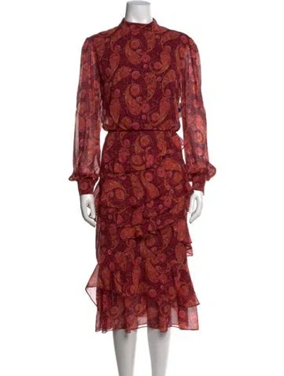 Pre-owned Saloni Silk Midi Length Dress W/ Tags In Red