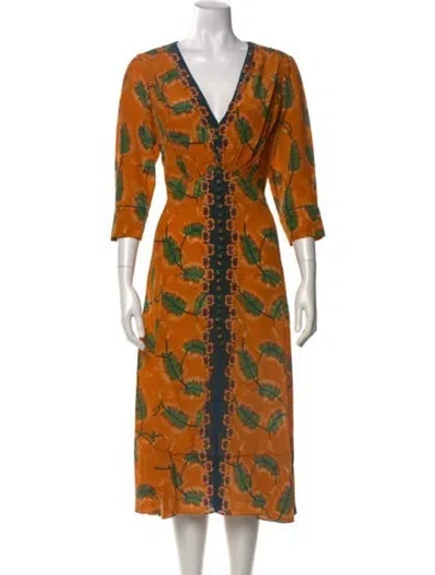 Pre-owned Saloni Silk Midi Length Dress W/ Tags In Yellow