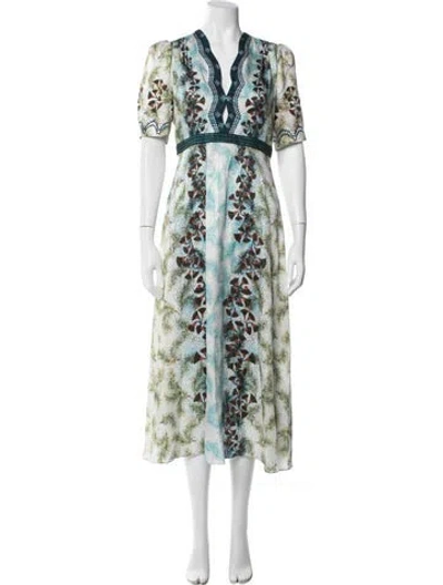 Pre-owned Saloni Silk Midi Length Dress In White