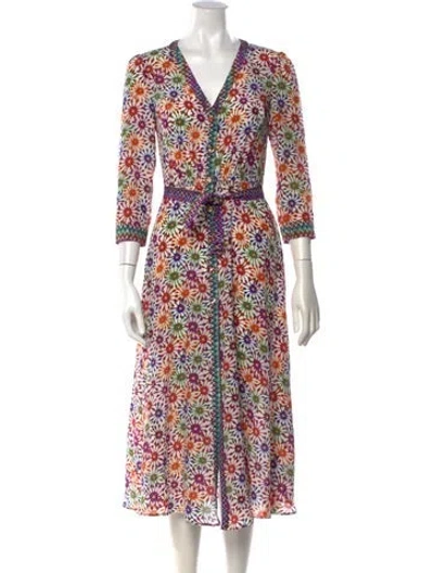 Pre-owned Saloni Silk Midi Length Dress In White