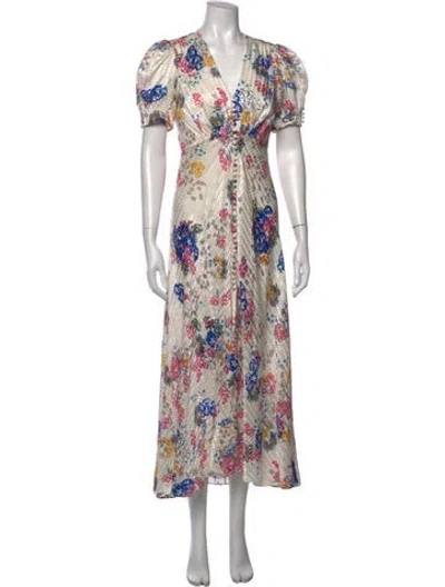 Pre-owned Saloni Silk Midi Length Dress In White